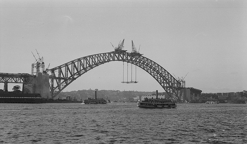 Postcard photonegative of Sydney Harbour Bridge, 1 Oct 1930 / Samuel Wood